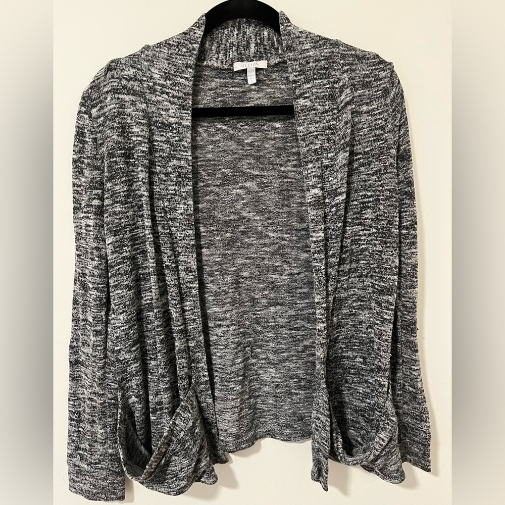 Dark Gray Heathered Open Front Cardigan Sweater